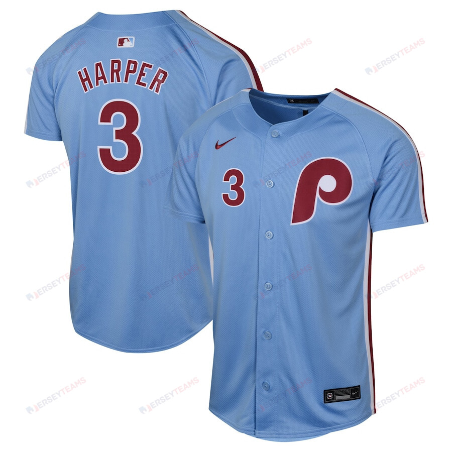 Bryce Harper 3 Philadelphia Phillies Alternate  YOUTH Jersey - Light Blue