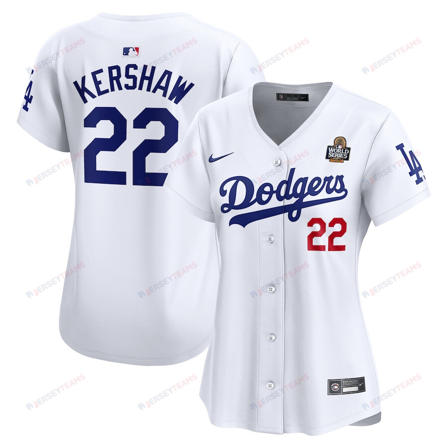 Clayton Kershaw 22 Los Angeles Dodgers Women's 2024 World Series  Player Jersey - White