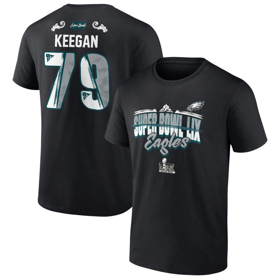 Trevor Keegan 79 Philadelphia Eagles Super Bowl LIX T-Shirt - Black