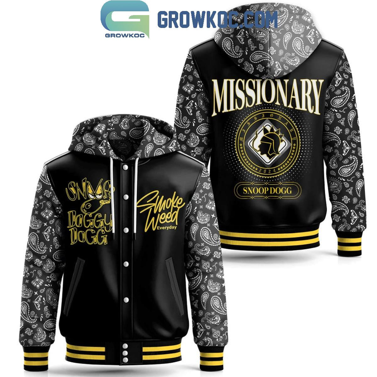 Snoop Dogg Missionary Smoke Weed Every Day 2024 3D Baseball Hoodie Jacket - Black