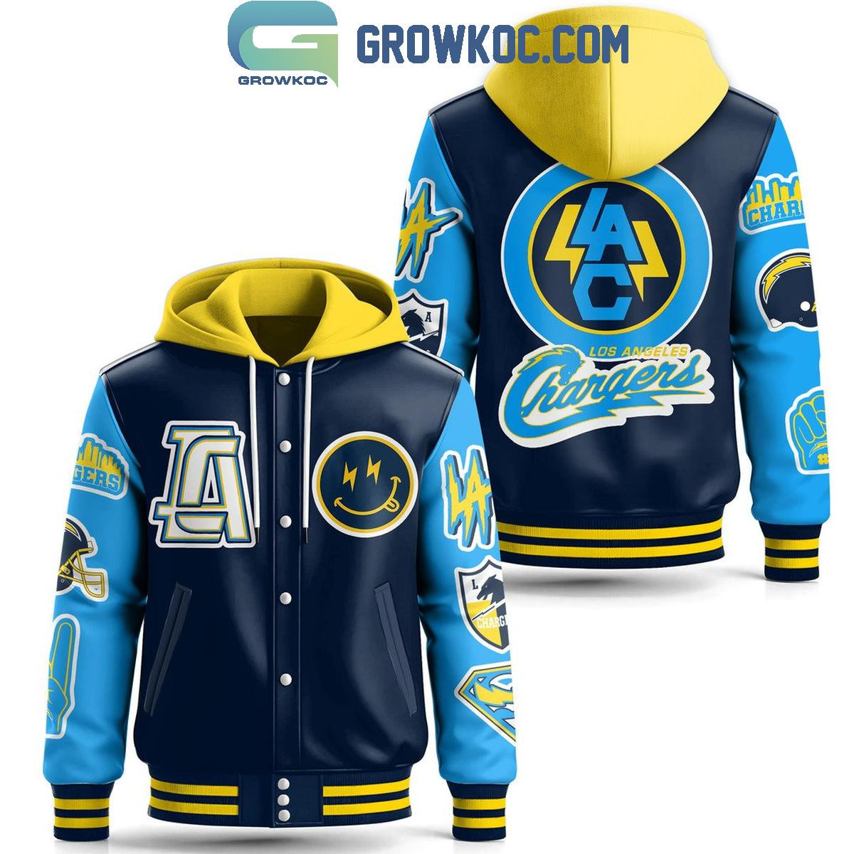 Los Angeles Chargers Los Angeles Brings It All Together 3D Baseball Hoodie Jacket - Navy