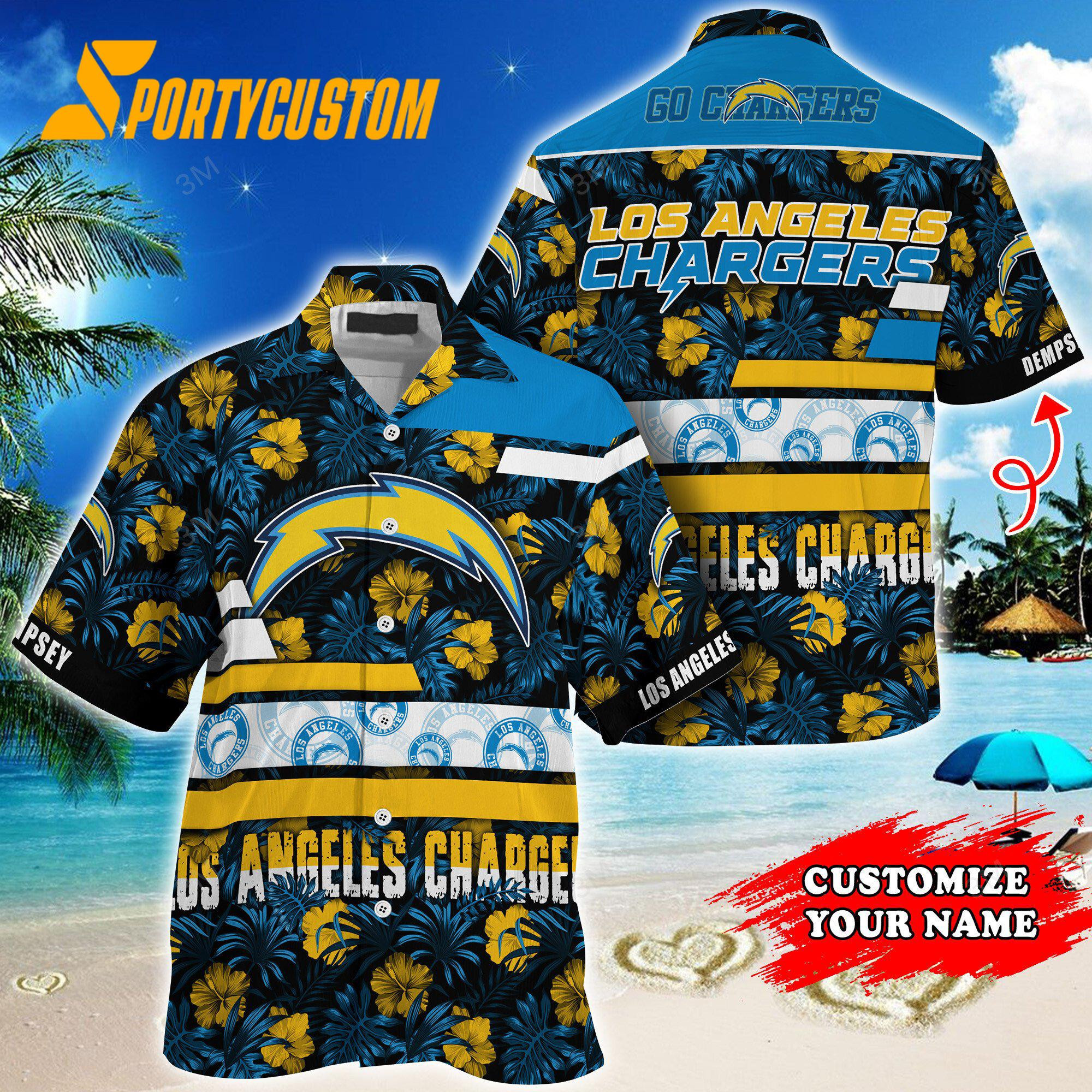 Los Angeles Chargers Flower Summer  Custom Name Hawaiian Shirt