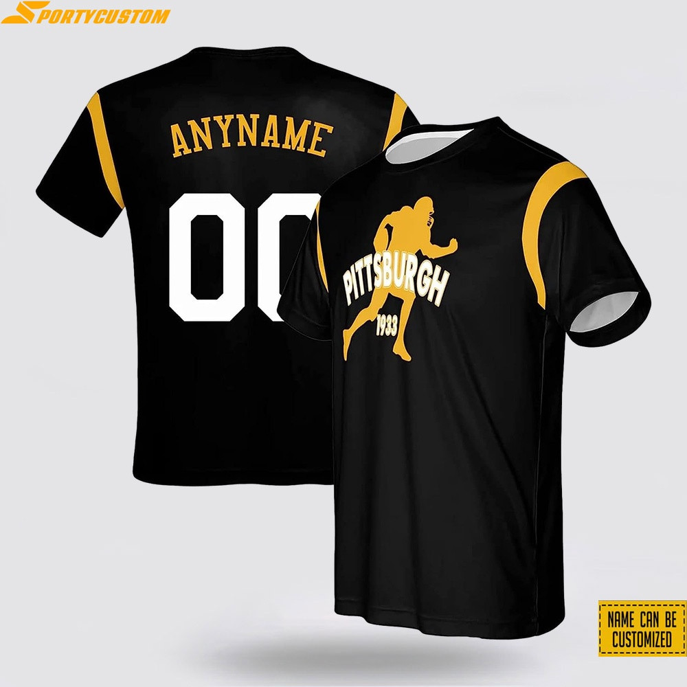 Pittsburgh Steelers Custom Name & Number All Over Printed T-Shirt - Black