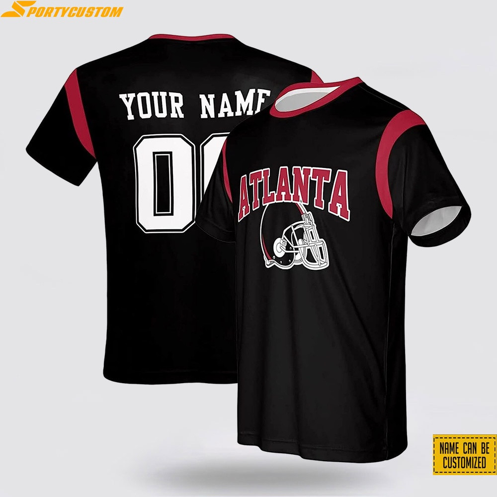 Atlanta Falcons Helmet Custom Name & Number All Over Printed T-Shirt - Black