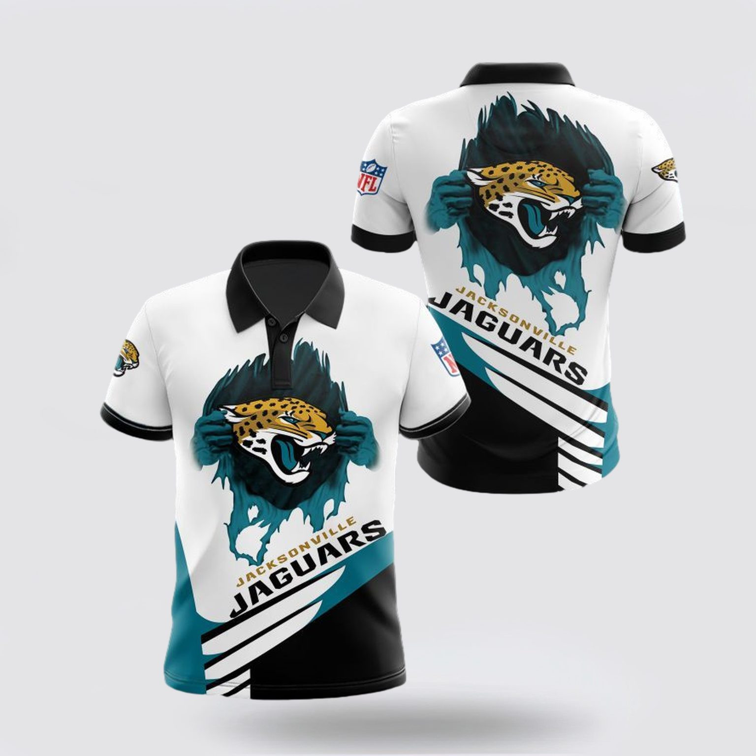 Jacksonville Jaguars Spirit Football Team Logo Design 3D Printed Polo Shirt - White