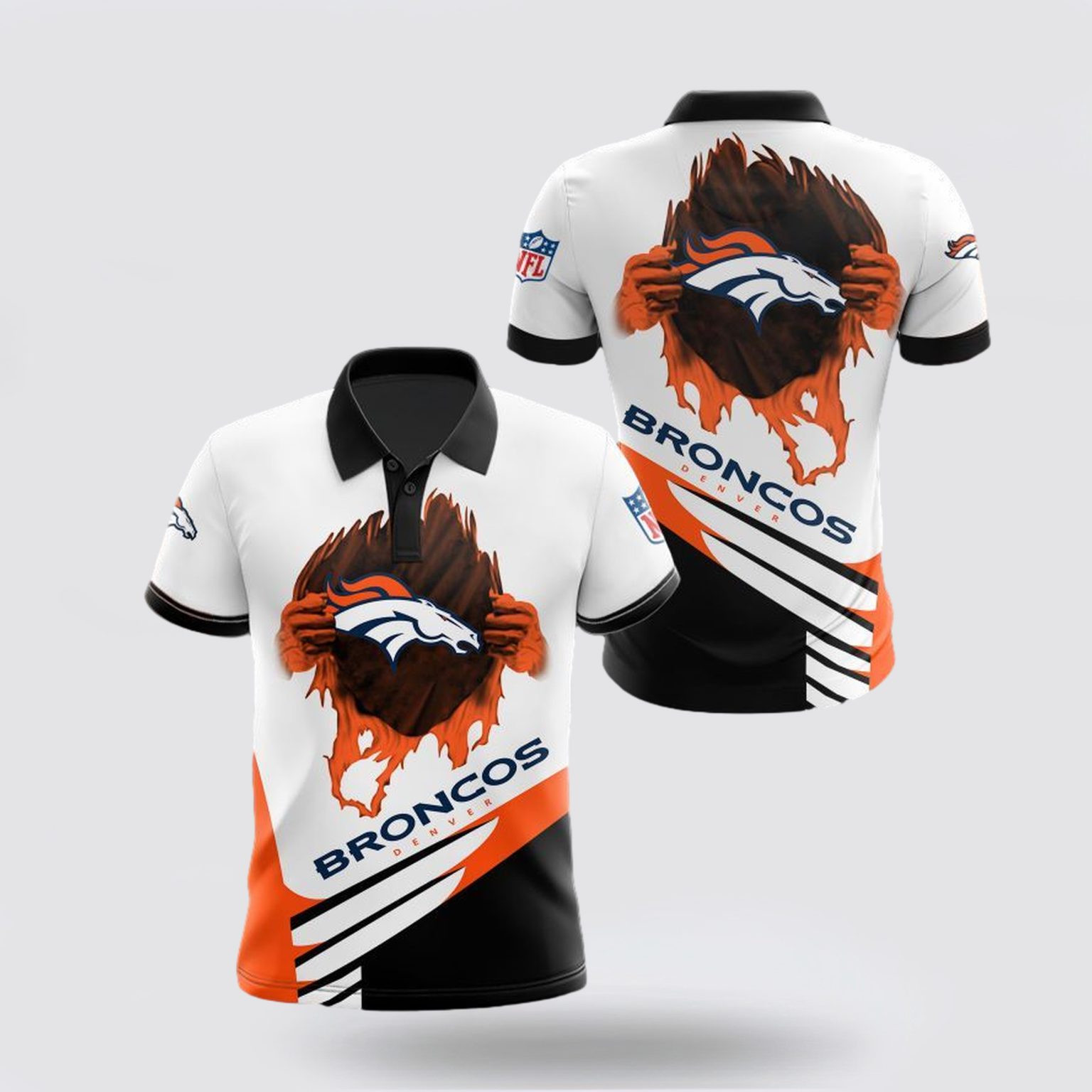 Denver Broncos Spirit Football Team Logo Design 3D Printed Polo Shirt - White
