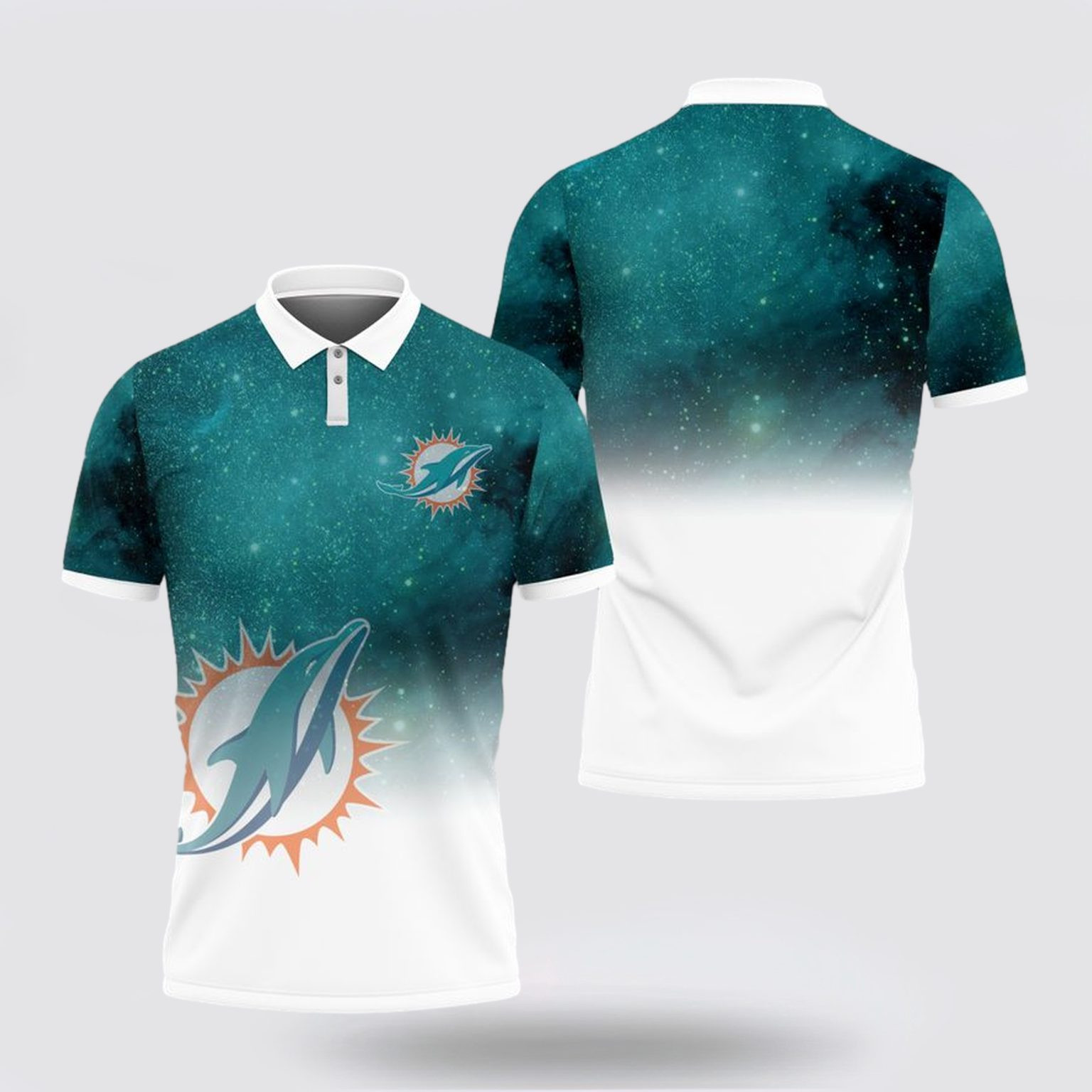 Miami Dolphins Galaxy Football Team Design 3D Printed Polo Shirt - Aqua