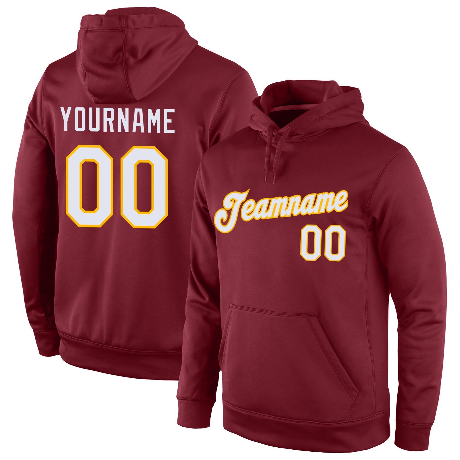 Custom Burgundy White-Gold Sports Pullover Hoodie