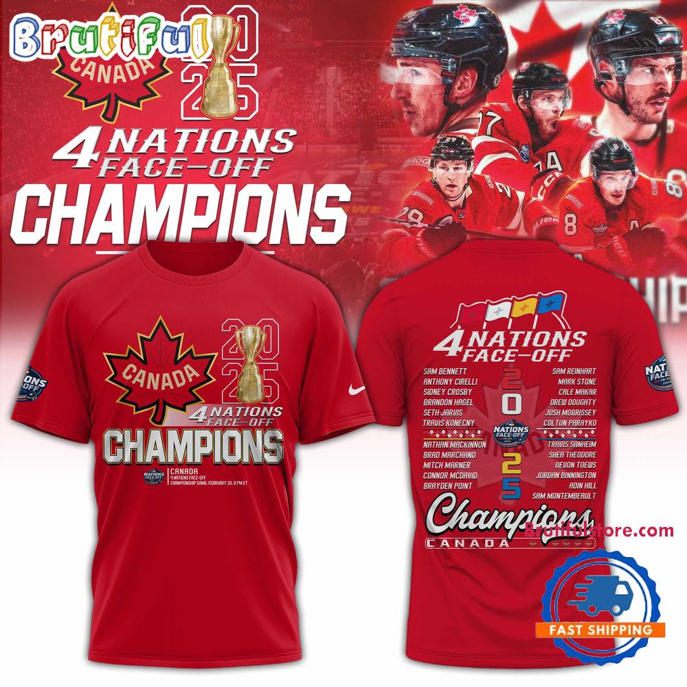 Canada Hockey 2025 4 Nations Face-Off Champions New  All Over Printed T-shirt - Red