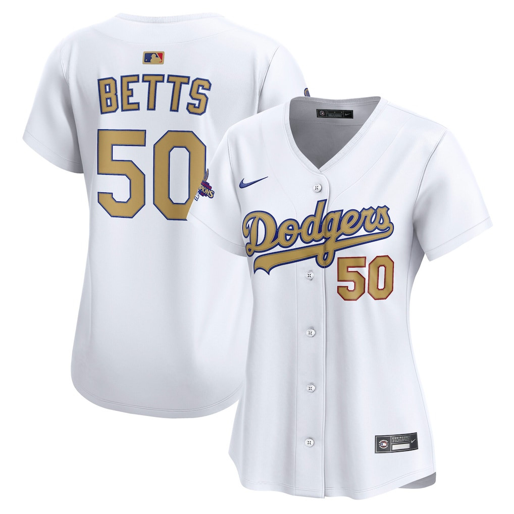 Mookie Betts 50 Los Angeles Dodgers Women's 2025 Gold Collection  Jersey - White