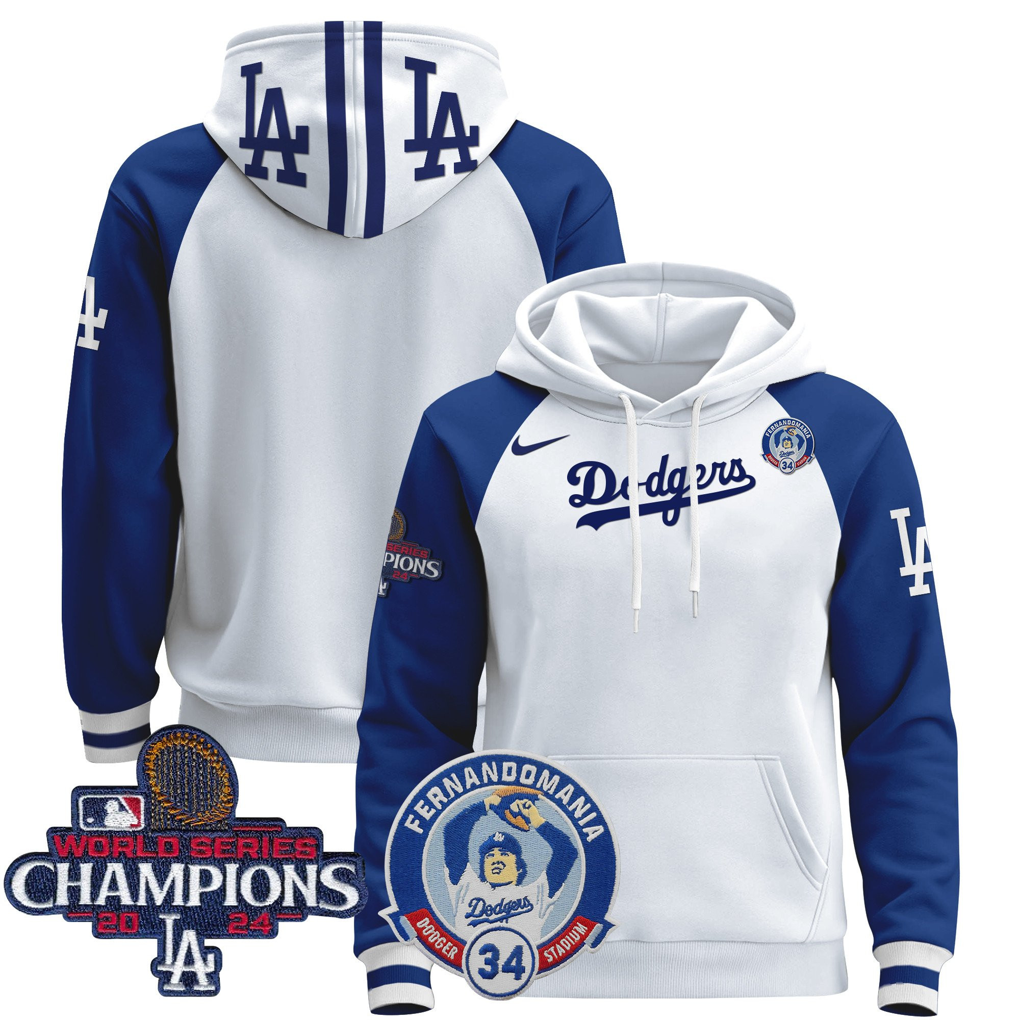 Los Angeles Dodgers Fernando & 2024 World Series Champions 3D Printed Pullover Hoodie - Alternate White