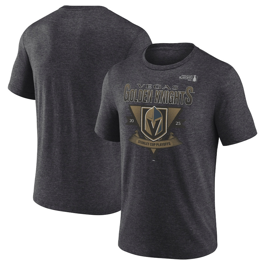 Vegas Golden Knights 2025 Stanley Cup Playoffs Crossbar Tri-Blend T-Shirt - Heather Charcoal