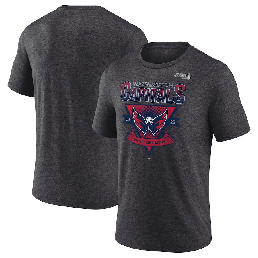 Washington Capitals 2025 Stanley Cup Playoffs Crossbar Tri-Blend T-Shirt - Heather Charcoal