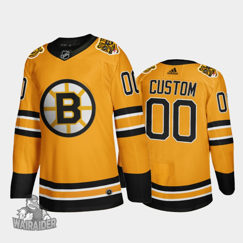 Boston Bruins Men Custom 2021 Reverse Retro Jersey, Gold, NHL Jersey - Pocopato