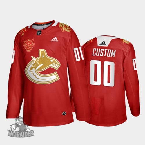 Vancouver Canucks Men's Custom 2021 Chinese New Year Jersey, Red, NHL Jersey - Pocopato