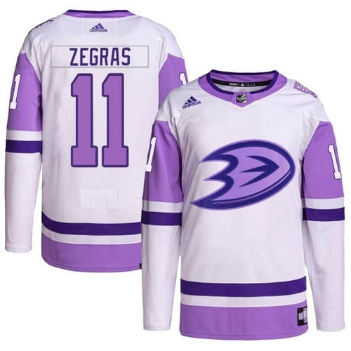 Men's Trevor Zegras Anaheim Ducks Hockey Fights Cancer Primegreen Jersey - White/ Purple