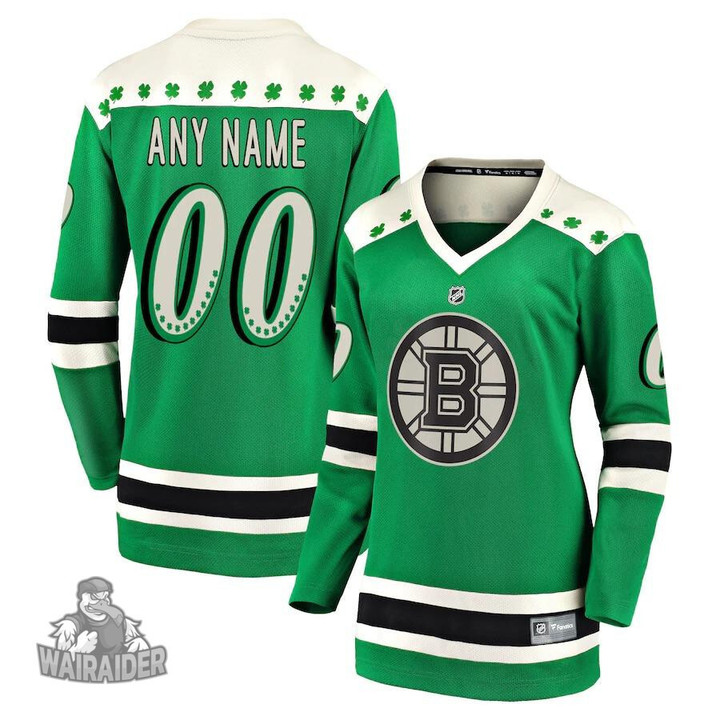 Boston Bruins Women’s 2021 St. Patrick’s Day Breakaway Custom Jersey, Green, NHL Jersey - Pocopato