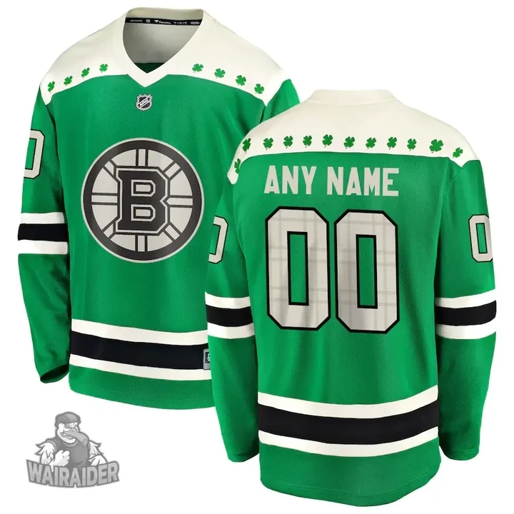 Boston Bruins 2021 St. Patrick's Day Replica Custom Jersey, Green, NHL Jersey - Pocopato