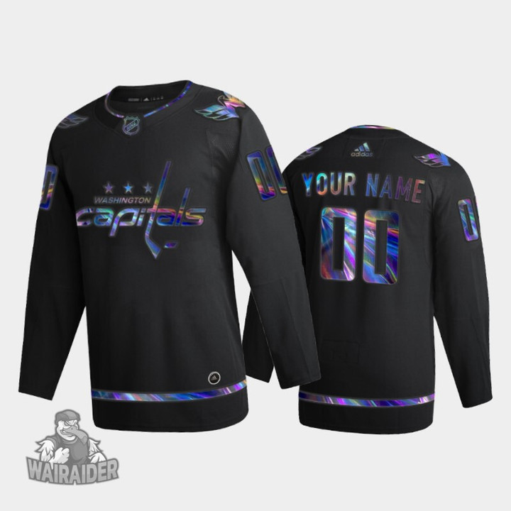 Washington Capitals Men's Custom Iridescent Holographic Jersey, Black, NHL Jersey - Pocopato