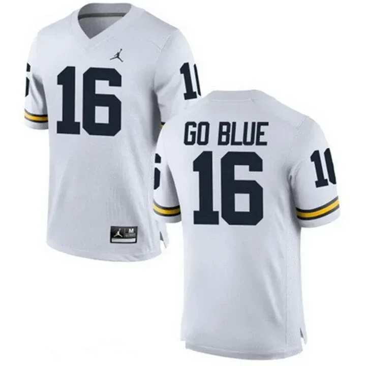 Male Michigan Wolverines White GO BLUE NCAA Alumni Football Game Jersey , NCAA jerseys