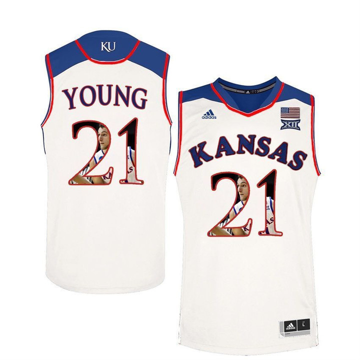 Male Kansas Jayhawks White Clay Young College Basketball Portrait Jersey