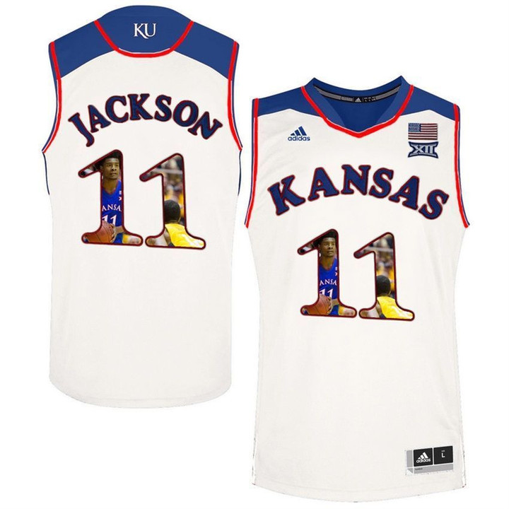 Male Kansas Jayhawks White Josh Jackson NCAA Basketball Jersey with Player Pictorial