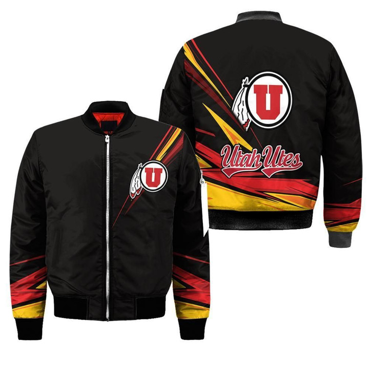 Utah Utes Black 3d Printed Unisex Bomber Jacket
