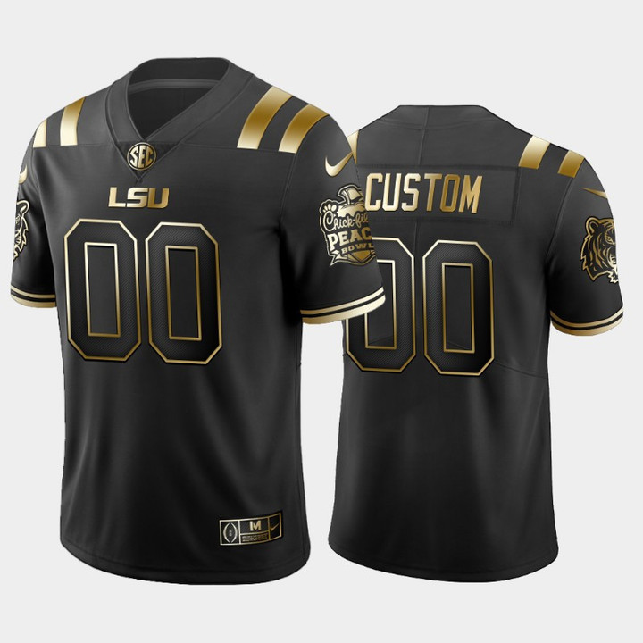 Men LSU Tigers Custom Black 2019-20 Golden Edition Peach Bowl Champions Jersey College Football