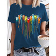 This discount is for you : Women's Colorful Dog Paw Heart Print T-Shirt