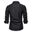 This is a discount for you : Men's Denim Shirt High Qualituy Elastic Cotton Long Sleeve Shirt Black Casual Slim Clothing Navy Blue Mens Fashion Shirt 2023