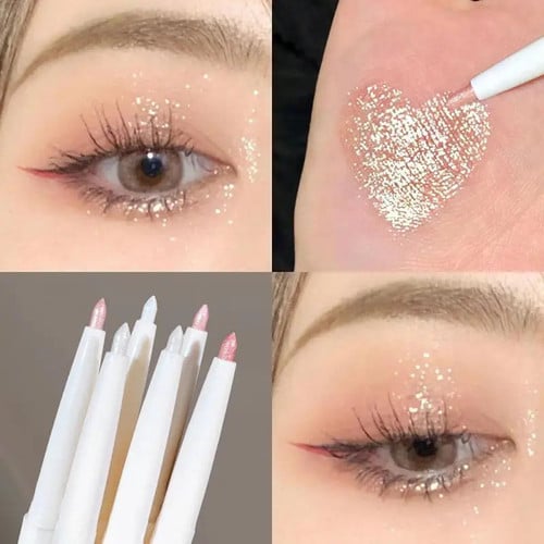 THIS IS A DISCOUNT FOR YOU : Glitter Highlighter Pen Pearlescent Lying Silkworm Pencil Waterproof Long-lasting Brightening Eyes Stick White Silver Eye Makeup