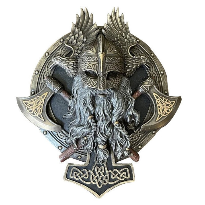 This discount is for you : Vintage Plaques Wall Decorative Classical Viking Crazy Warrior Double Axe Resin Ornament figurines for interior Home Decoration
