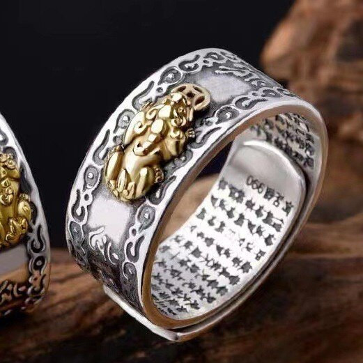 This is the discount for you : BOCAI 2022 New Real S925 Silver Jewelry Thai Exquisite Man and Woman Ring Adjustable Six-word Mantra Good Luck Holiday Gifts