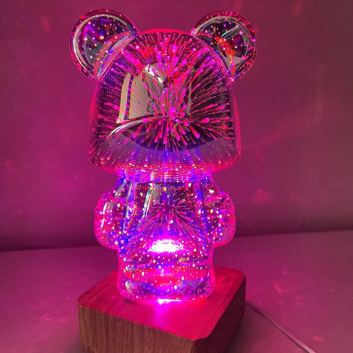 This is the discount for you : 3D Glass Fireworks Little Bear Net Red Night Light Little Bear Home Bedroom Living Room Decorative Atmosphere Light Table Decora