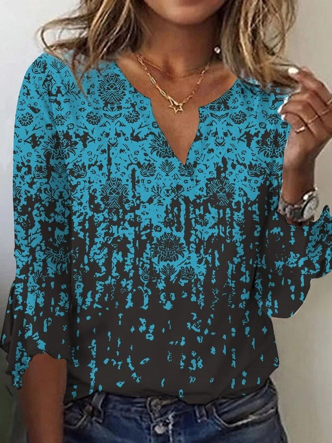 This discount is for you : Blue Print V-Neck Short Sleeve Blouse Top