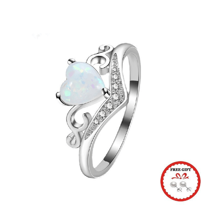 This discount is for you : New Rings 925 Silver Jewelry Heart Shape Created Opal Zircon Gemstone Finger Ring Accessories for Women Wedding Promise Party