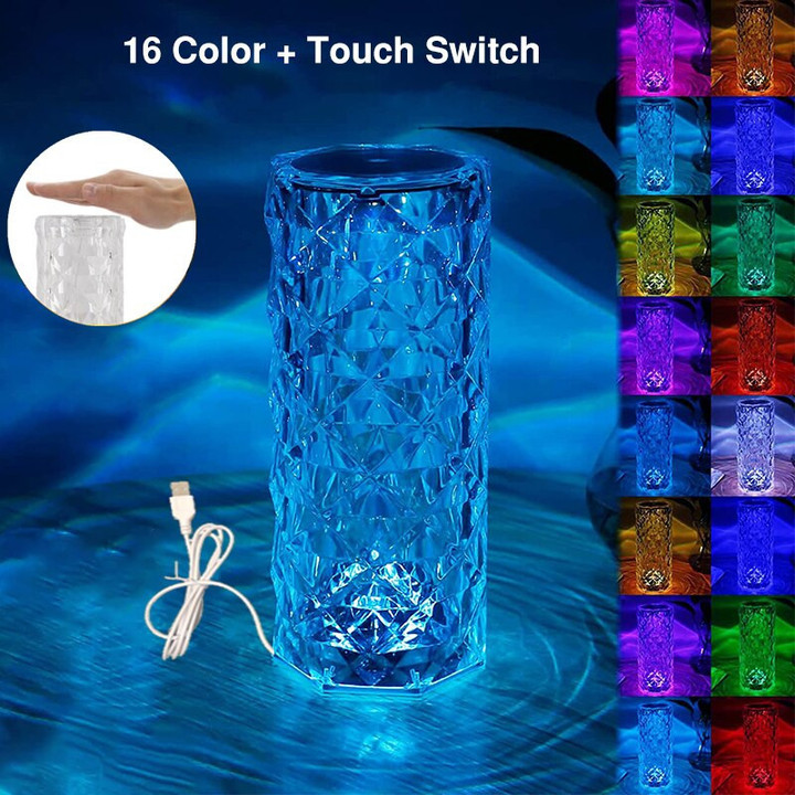 This a discount for you : 16 Colors Crystal Lamp Rose Light Touch Table Lamps LED Atmosphere Bedroom Decor Night Light For Christmas Home Party Lights