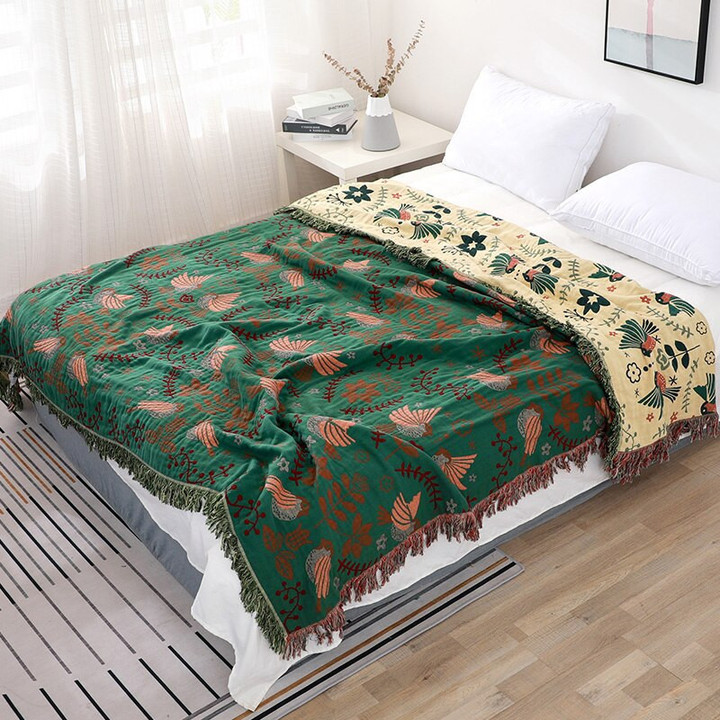 This discount is for you : 100% Cotton Muslin Summer Throw Blanket Home Plaid Blue Green Bedding Cover