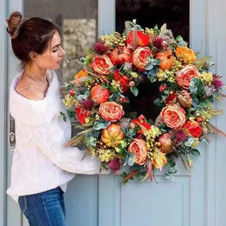 This discount is for you : 🔥Last Day75% Off🔥Fall Peony And Pumpkin Wreath - Year Round Wre