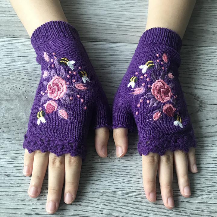 This discount is for you : Hand Embroidered Gloves Women's Knitted Gloves Flower Gloves