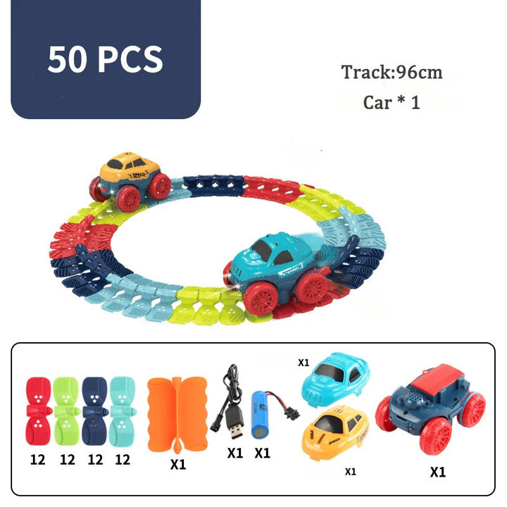 This is a discount for you : Changeable Track With LED Light Race Car Flexible Railway Toys Kit Car Diy Assembled Racing Track Set Creative Toys For Children