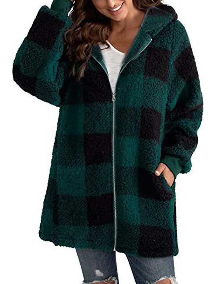 THIS IS A DISCOUNT FOR YOU - Women Oversized Hoodie Plaid Loose Overcoat