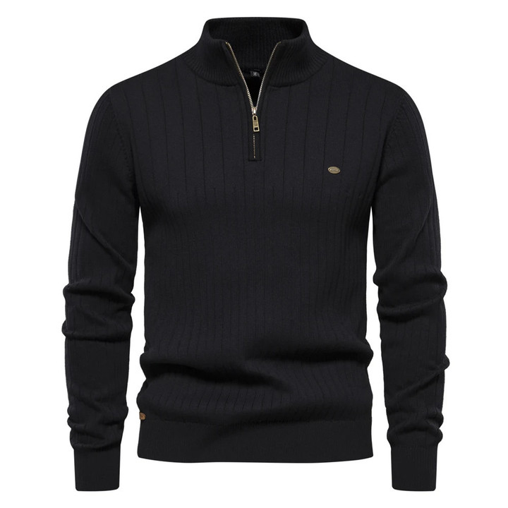 This is a discount for you : 2024 New Autumn Zipper Pullover Sweaters for Men High Quality Warm Winter Stand Collar Cotton Knitted Sweater Men