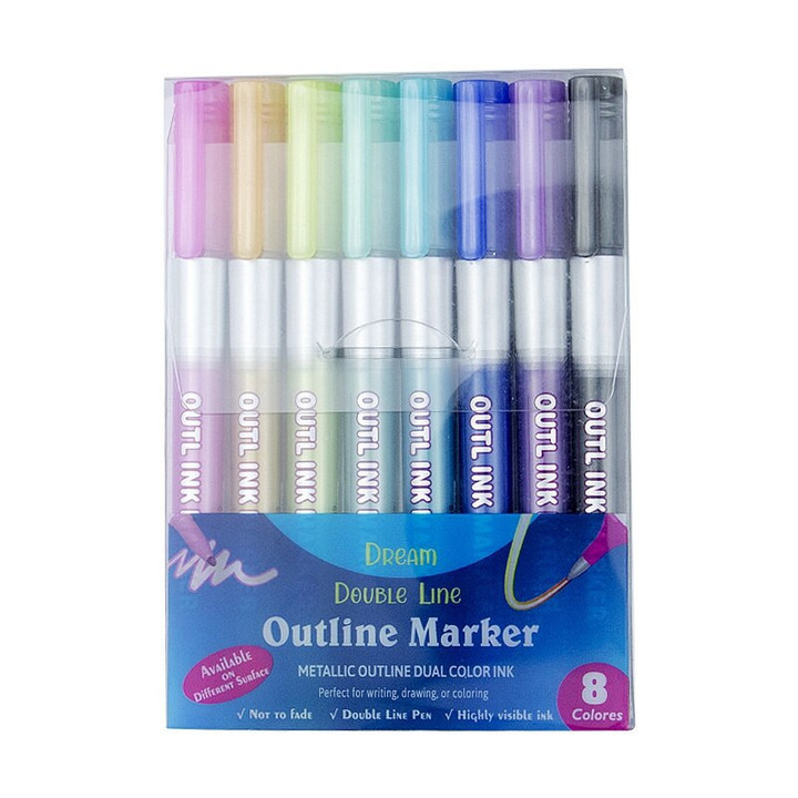 This is a discount for you : 8/12 Double Line Outline Metallic Markers Magic Shimmer Paint Pens Set for Kids Adults DRAWING Art Signature Coloring Journal