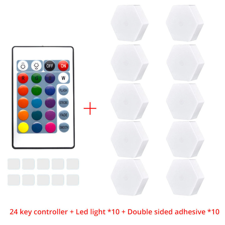 This is a discount for you : RGB LED Quantum Hexagon Light Touch Sensor Wall Lamp DC 5V Honeycomb Colorful Modular control Night light For Bedroom decoration