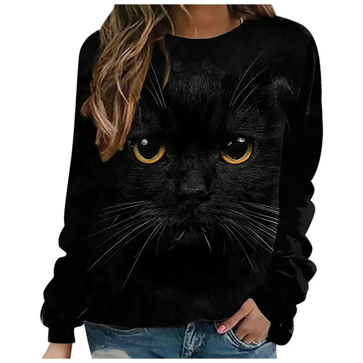 This is a discount for you : Cute Cats Printed Sweatshirt Women Autumn Winter Long Sleeve O Neck Female Pullover Casual Vintage Street Style Jumpers 2023