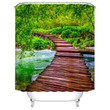 Boardwalk Shower Curtain Nature Forest Bridge Wooden Path with River