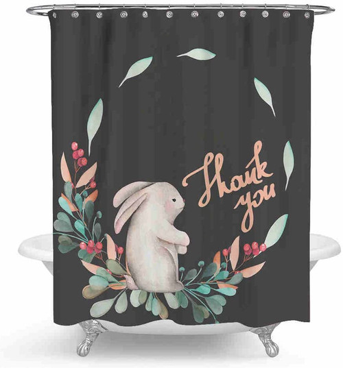 Bunny with Floral Wreath Thank You Quote Watercolor Easter Holiday Shower Curtain