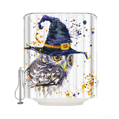 Halloween Painting Wizard Hat Cosplay Magic Owl Shower Curtain
