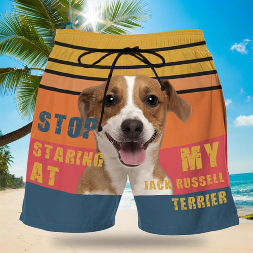 Jack Russell Terrier - Stop Staring At My Dog Beach Shorts
